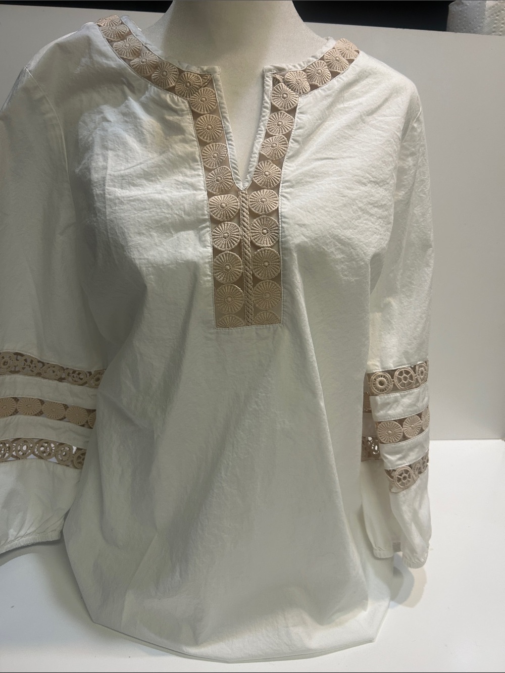 Talbots Cream Tunic with Beige Lace Trim